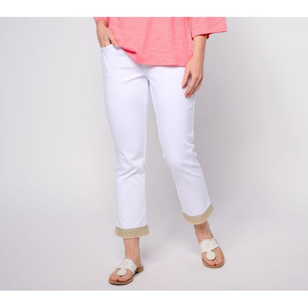 Splendid Women's Pants Sz 14 Tall TripleLuxe Tiki Island Fringe White A644042
